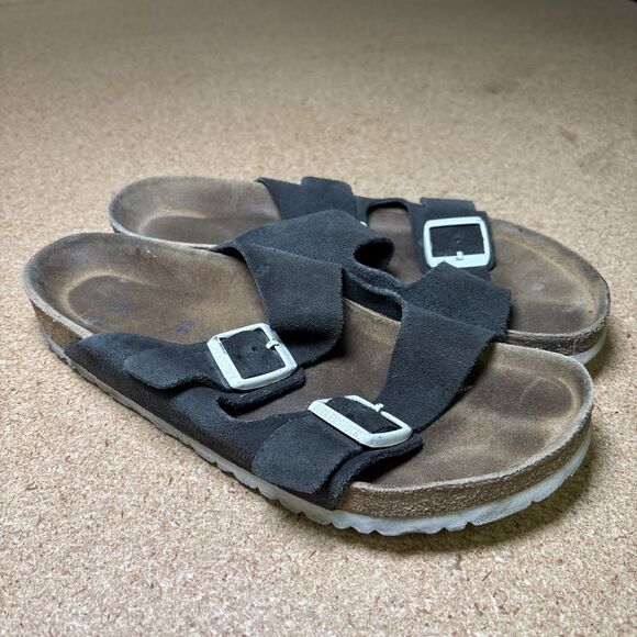Birkenstock Sandals Mens Size 11 EU 44 Gray White Arizona Made in Germany Cork main image 4